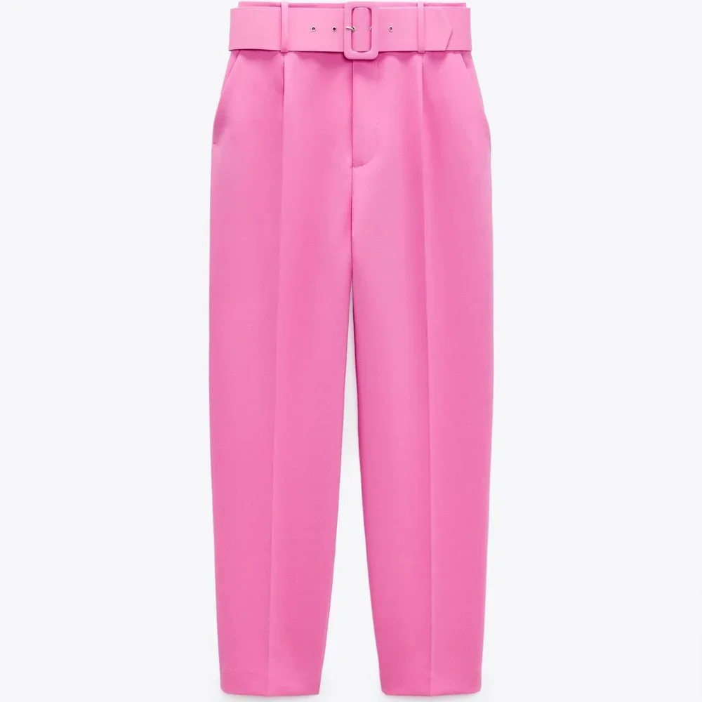 ZARA PANTS WITH FABRIC-COVERED BELT - Picture 3 of 5
